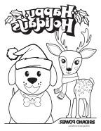 Image of a coloring page with a dog and a holiday reindeer on it